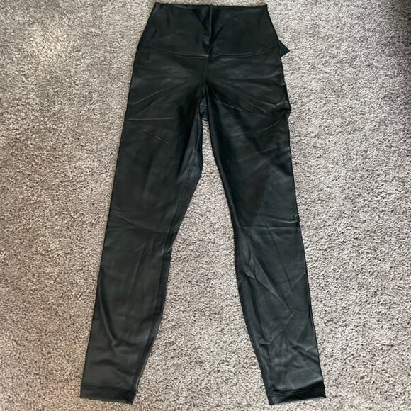 MOTO LEGGINGS FAUX LEATHER BLACK EMO HIGH RISE FREE WAISTBAND ANKLE LENGTH GOTH - Picture 13 of 13